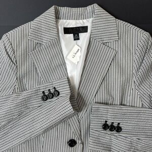 Kasper Suit Blazer Women's 10 Black White Striped Preppy Business Casual NWT